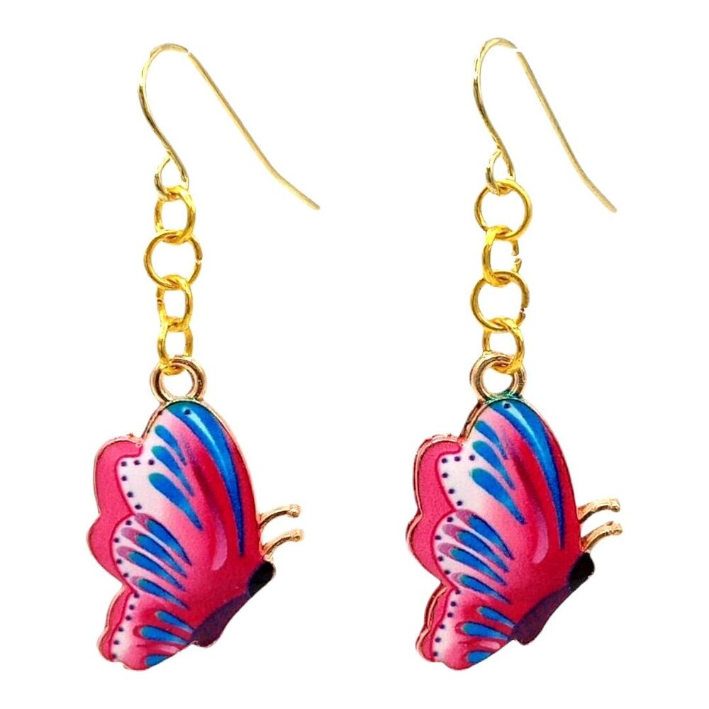 Pink and Blue Butterfly Earrings Fashion Jewelry Dangle Summer Spring Insect Bug